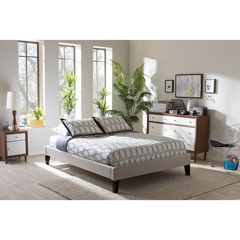 Yaisa Upholstered Platform Bed, Full, Beige