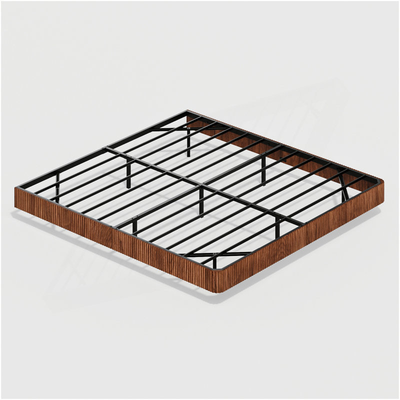Walnut King Floating Bed Frame With LED Lights, Wave Curve Wood Texture Bed With Heavy Duty Metal Slats - No Box Spring Needed.