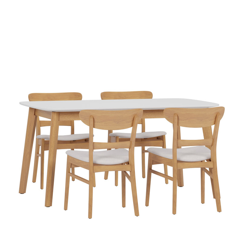 Ensemble de salle à manger en bois de 5 pièces Armgart, Blanc / naturel / beige clair