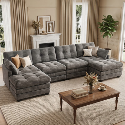 Canapé d'angle modulaire en forme de U, canapé confortable capitonné de 296 cm de large avec poufs amovibles, tissu respirant, montage rapide pour le salon