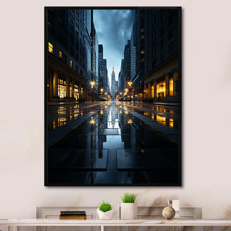 Leffert " Skyscrapers Urban Symphony ", 32" H x 16" W x 1" D, Black Floater Framed