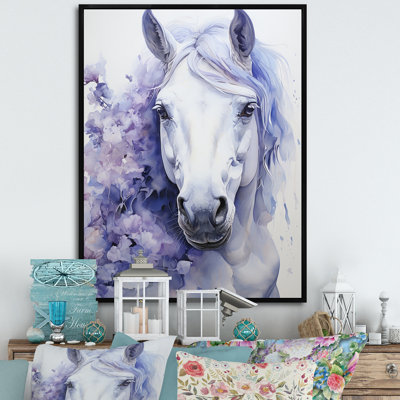 «Purple White Horse Contours Pointillism», reproduction sur toile