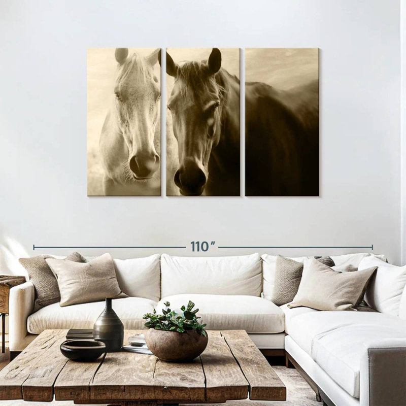 Chevaux Brampt sépia, H 48 po x l 74 po
