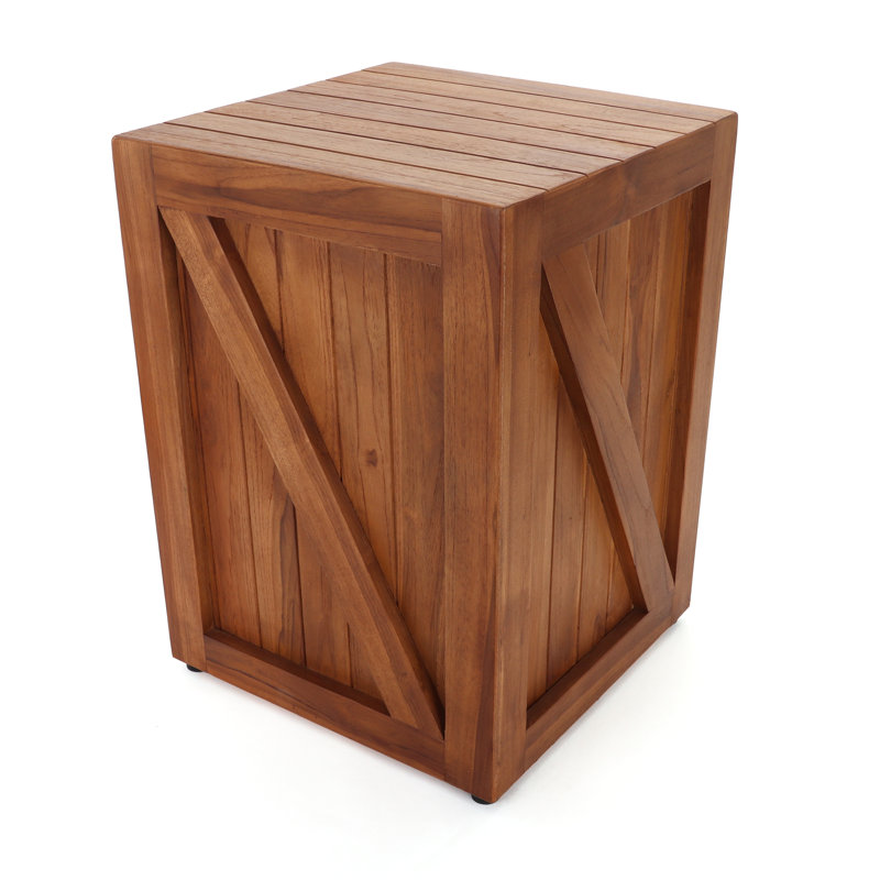 Teak Square Rustic Farmhouse Indoor Outdoor Stool