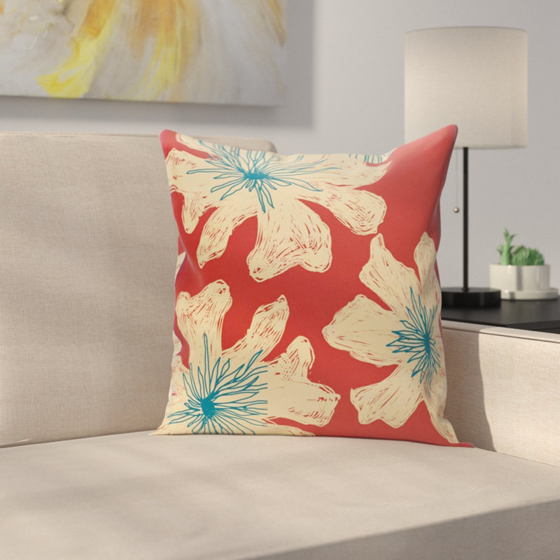 Coussin réversible, H 16 po x l 16 po, Bouddha / gingembre / bleu sarcelle, Carré