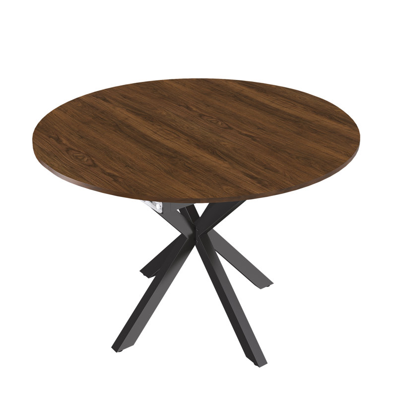 Retractable dining table, round dining table, Black, Walnut