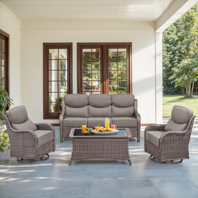 4-Piece Patio Furniture Set With Swivel Glider Chairs, 6-Inch Ultra-Plush Cushions & Water-Resistant Olefin Fabric