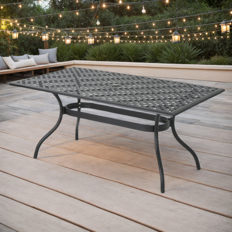 Bokoshe Rectangular Metal Outdoor Dining Table With Umbrella Hole , 66.75'' in. W 37.38'' in. D