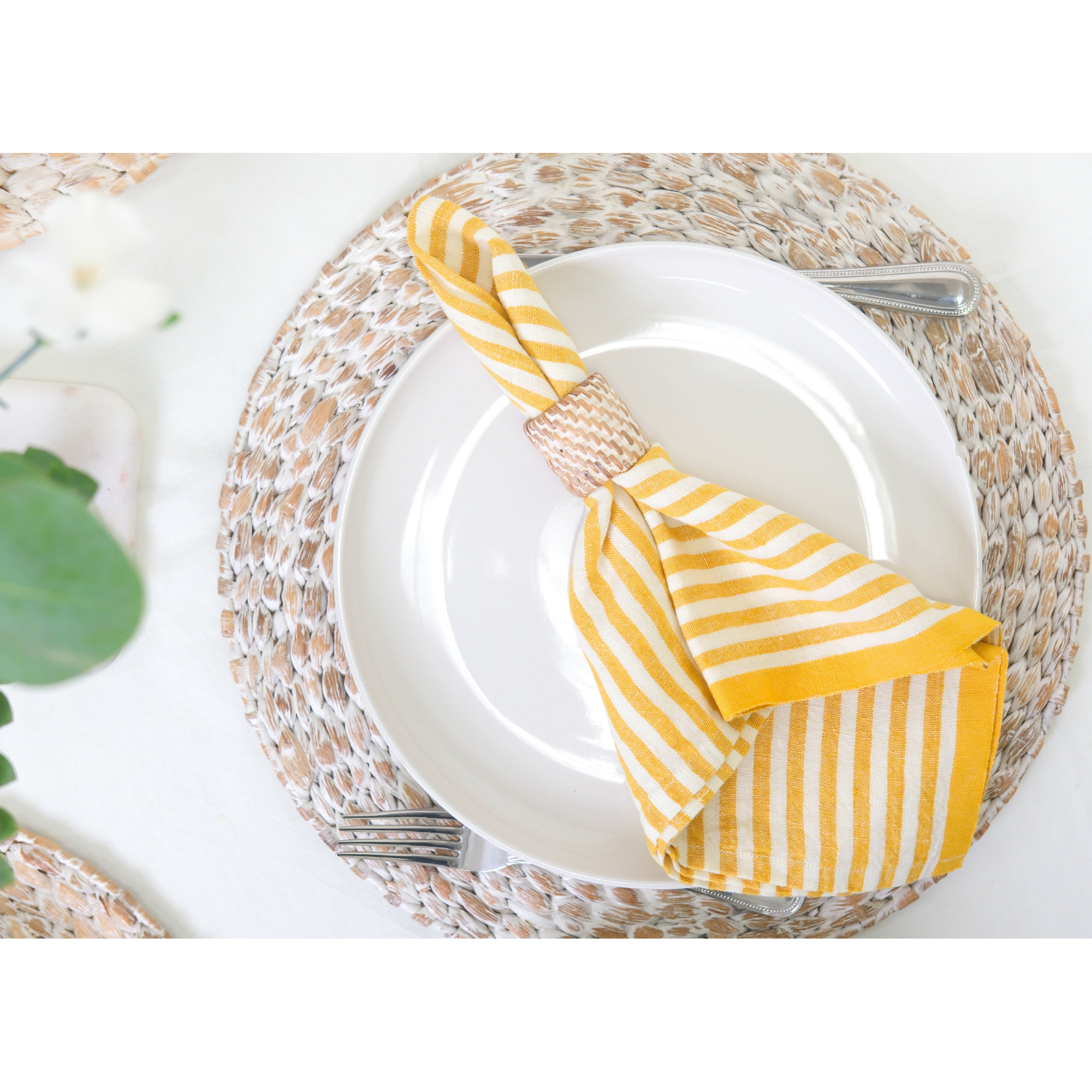 Adamsburg Linen Striped Square Napkin, Mustard