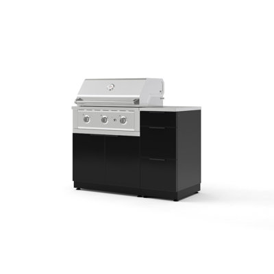Ensemble d'armoires d'extérieur en aluminium 4 pièces avec 3 tiroirs, armoire de barbecue, gril au propane liquide 33 po et plateau en acier inoxydable 16 po