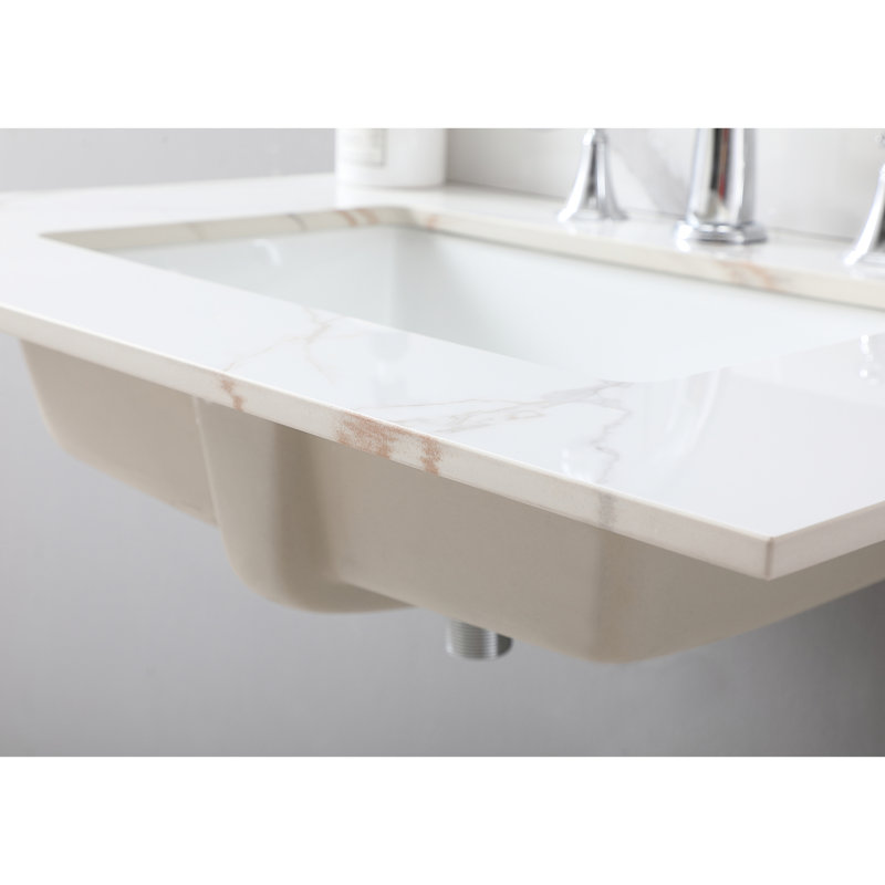Plateau de meuble-lavabo Warmly Elegant, pierre dorée de 31 po, lavabo en céramique encastré, dosseret, pierre de 31 po à 3 trous avec meuble-lavabo encastré de 30 po, imbattable