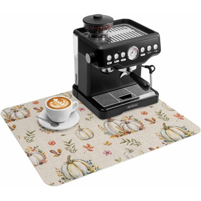 Tapis de cuisine/cafetière, motif citrouille d'automne et Thanksgiving, absorbant et antidérapant, accessoire de bar à café, tapis d'égouttage pour comptoir de cuisine, feuilles d'érable d'automne, lin rétro, 45,7 x 76,2 cm