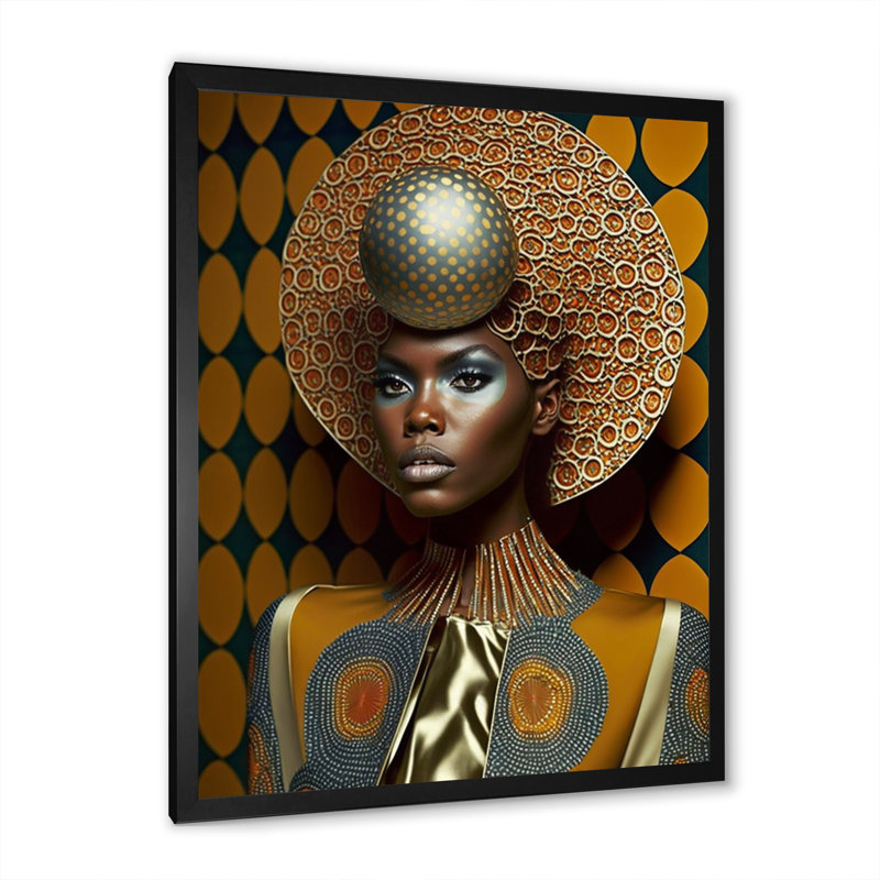 «Exquiste African Woman Design VI», reproduction sur toile, Cadre photo noir, H 20 po x l 12 po x P 1 po