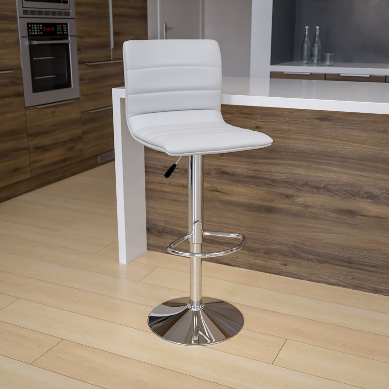 Clift Modern Upholstered Adjustable-Height Barstool with Footrest, White, 1