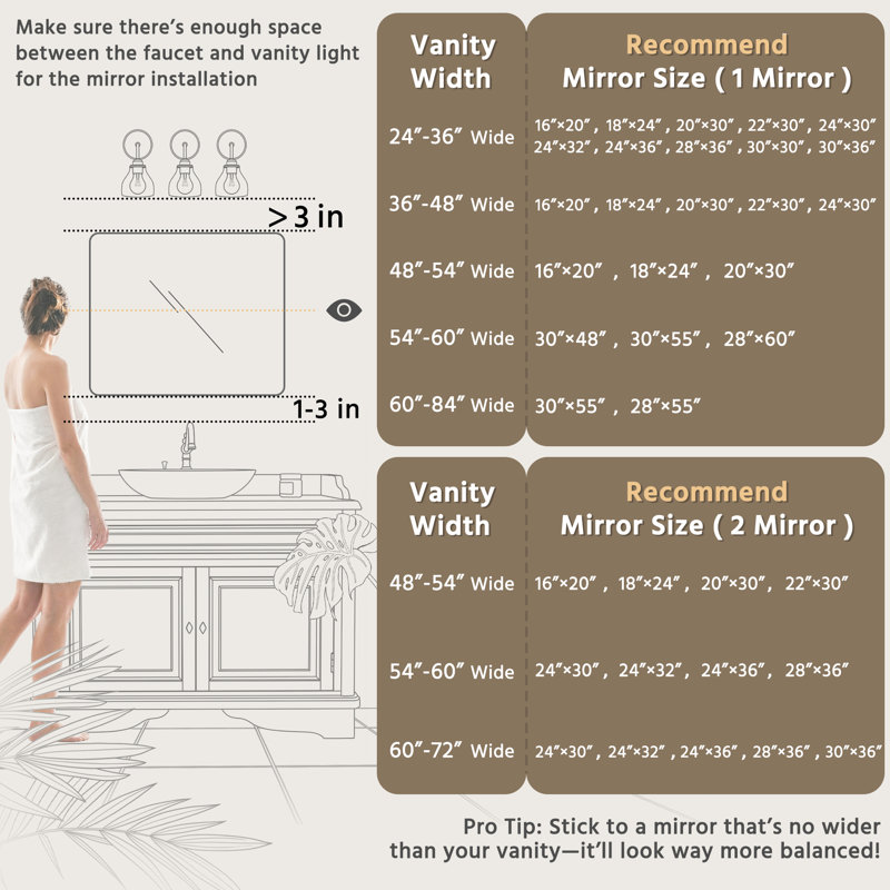 Miroir de salle de bain 48 po x 32 po, H 48 po x l 32 po