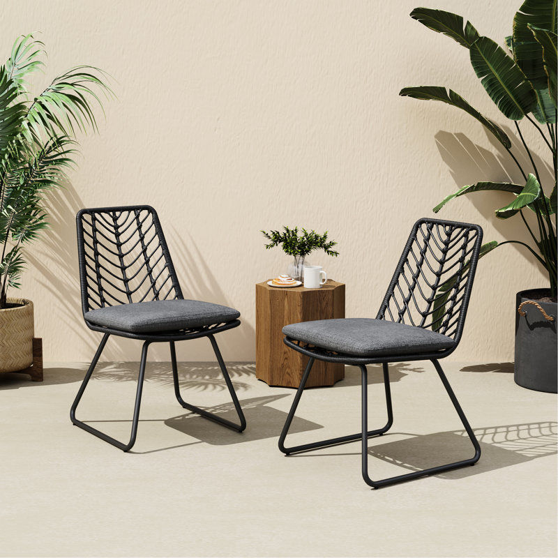 2Pcs Chairs With Gray Seat Cushions For Garden & Outdoor Use - Transitional, , Easy Assembly Chair Patio Transitional Style, Water-,