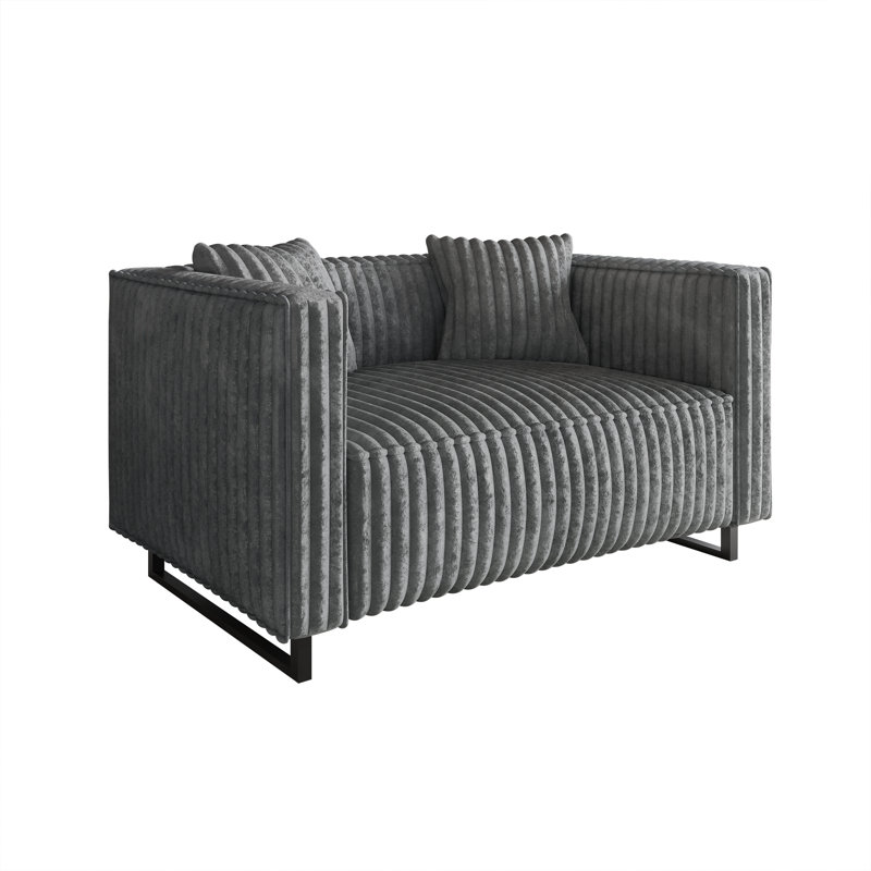 Ensemble de salon 2 pièces Mid-Century moderne en velours gris, Gris