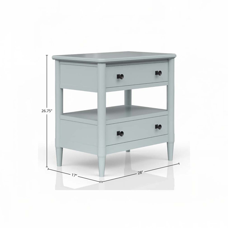 Table de chevet avec 2 tiroirs, Bleu clair