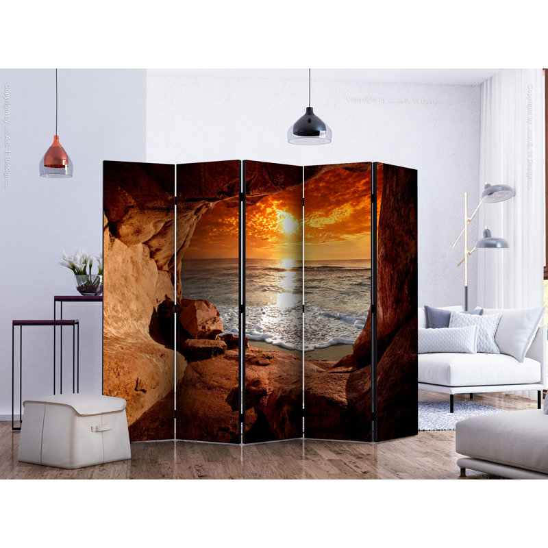 225cm W x 172cm H 5 - Panel Solid Wood Folding Room Divider