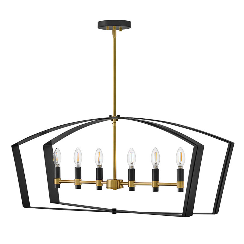 40" 6-Light Candle Open Frame Linear Chandelier, Black