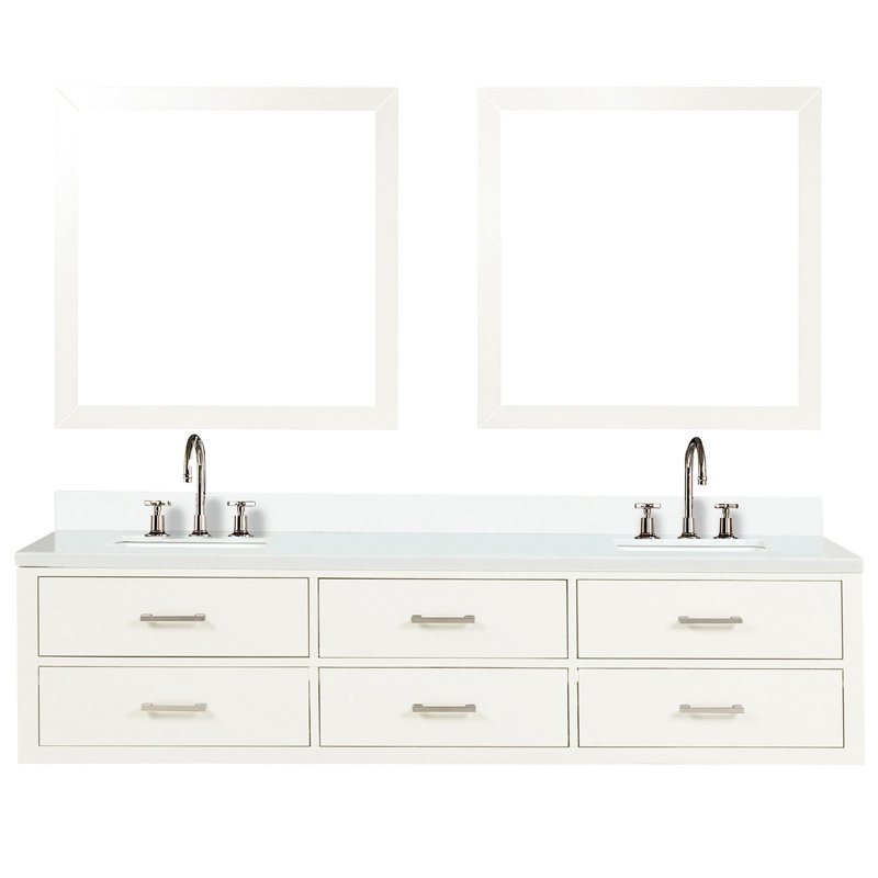 Meuble-lavabo double blanc l 80 po x P 22 po - surface en quartz, robinet, comptoir en bois massif avec miroir de 36 po, robinet inclus,