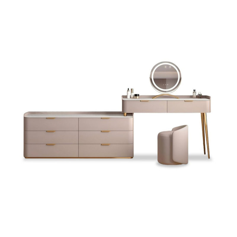 Coiffeuse avec miroir lumineux, 6 tiroirs, prise de courant