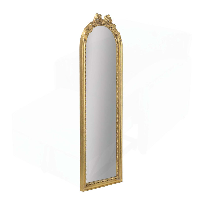 Exquisite Arched Full Length Mirror with Intricate Scrollwork Crown, 48.8" x 15.8"