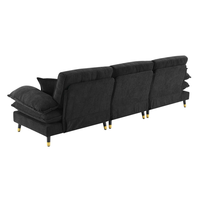 Canapé modulaire convertible en forme de L 106 * 66,5 ", ensemble de canapé capitonné 4 places avec pieds réglables deux tons, tissu en chenille nuage, repose-pieds mobile pour salon, appartement, bureau