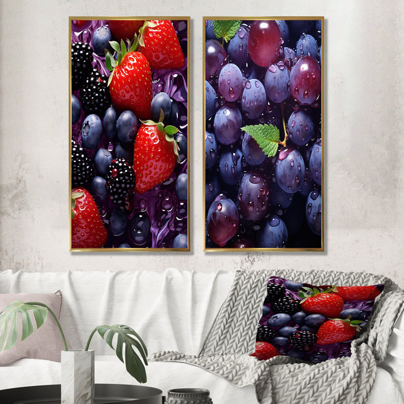 «Vibrant Violet», ensemble de 2 reproductions d'art sur toile - fruits, H 28 po x l 25 po, Encadrement doré