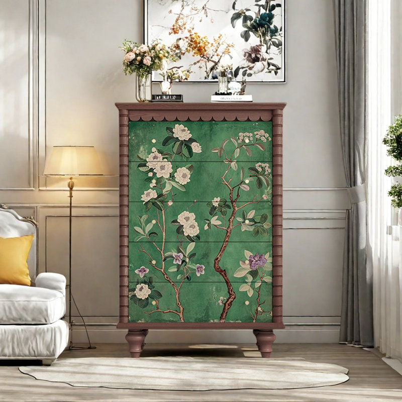 Commode décorative à cinq tiroirs Retro, Noyer