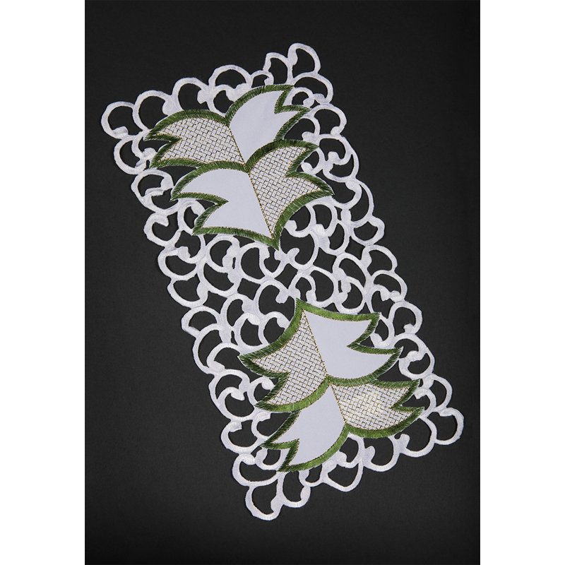Winter White Polyester Embroidered Christmas Tree Skirt