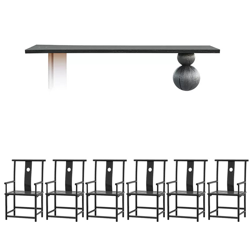 6 - Person Solid Wood Top Double Pedestal Dining Set, 29.53" H x 55.12" L x 25.59" W