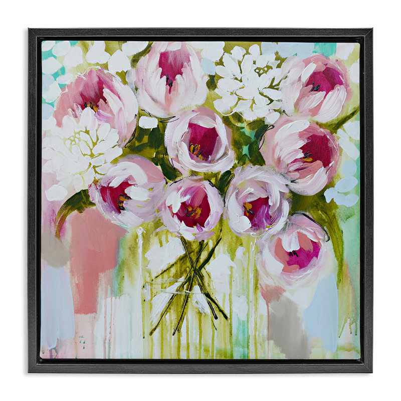 Abstract Peony Cluster Floating Frame, design by Amanda Brooks, Jet Black Floater Frame, 18" H x 18" W