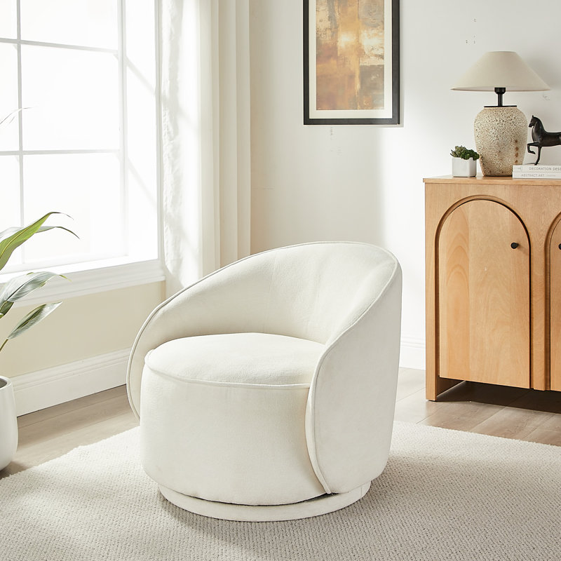Upholstered Accent Chair, Indoor Swivel Chair, White