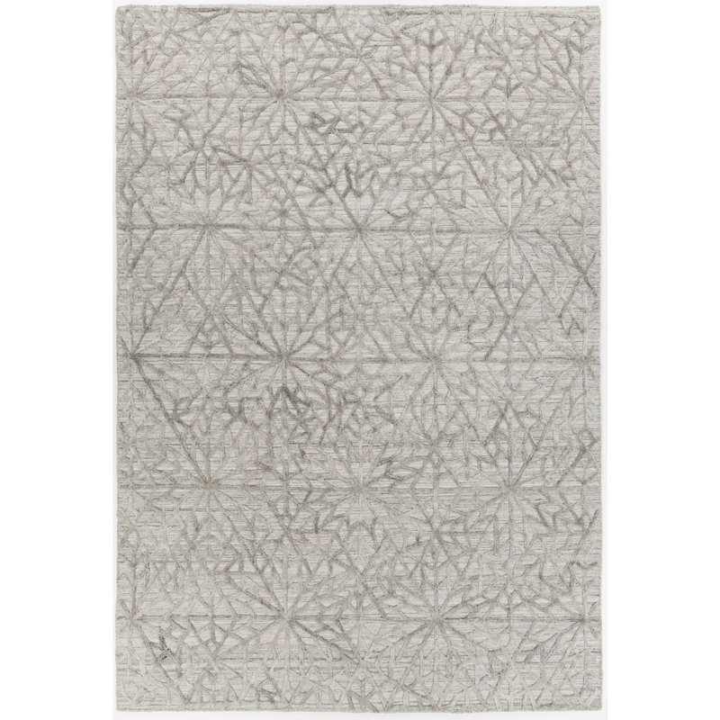 Tapis gris clair en laine tissé à la main Terri, Rectangle 5 pi x 7 pi 6 po