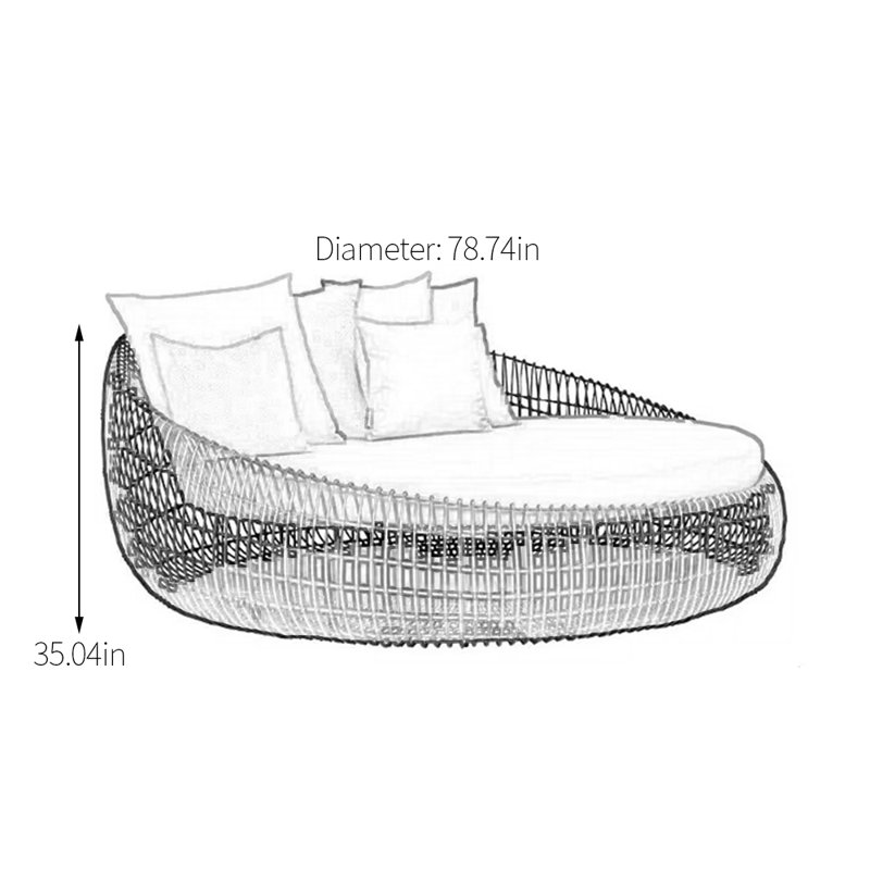 PE Rattan Patio Daybed 78.74'' Wide Circle Wicker Patio Daybed with Cushions, White/Blue
