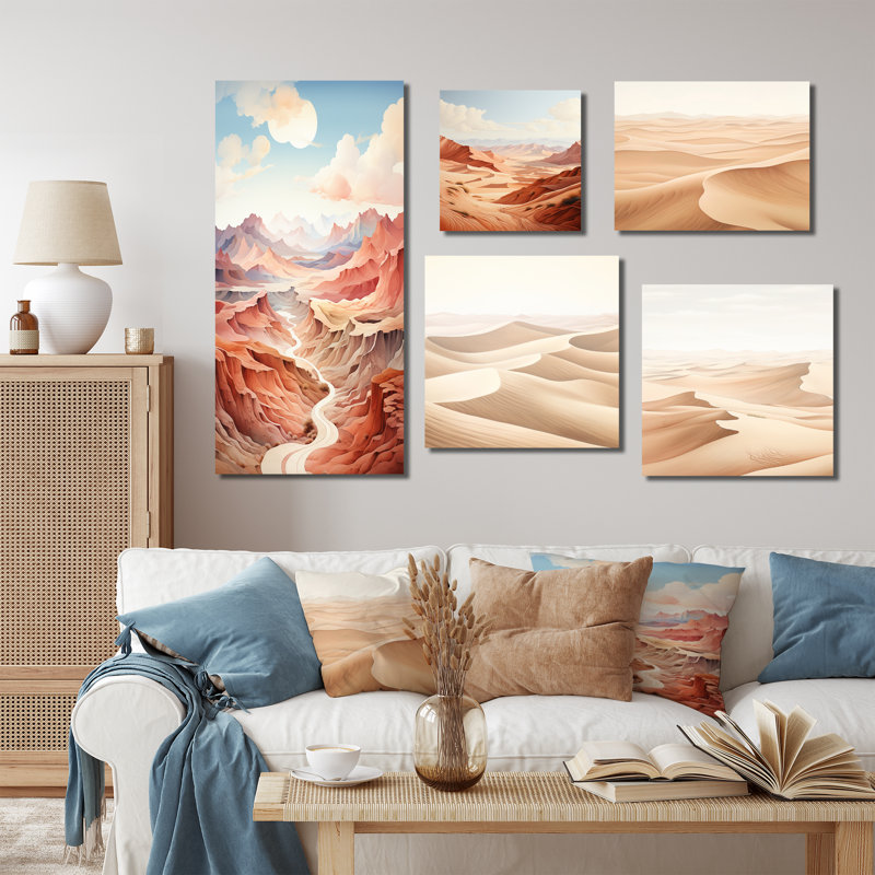 Ensemble de salon mural 5 pièces Desert Dreams Canyon Drift - Minimalisme, Toile tendue