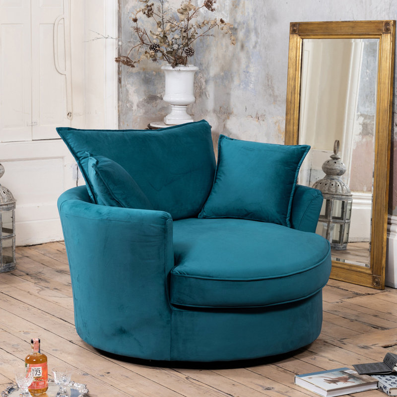 Fayyaz Velvet Swivel Base Cuddle Chair, Teal