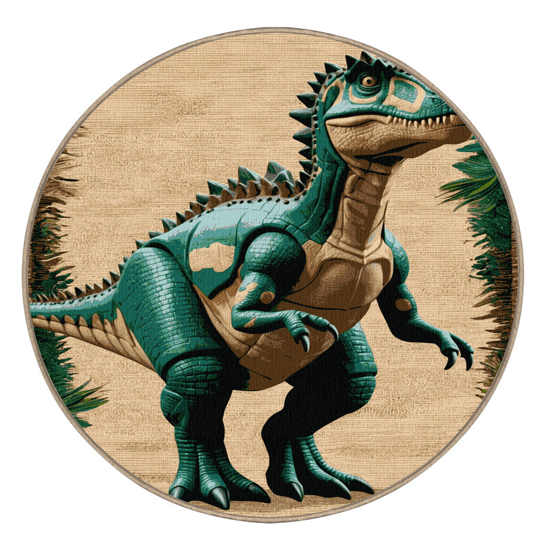 Tapis brun dinosaures lavable à la machine, Rond 4 pi