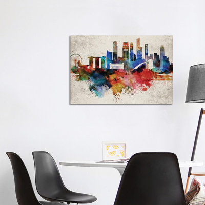 Singapore Abstract Skyline 1 Piece Wrapped Canvas Wall Art
