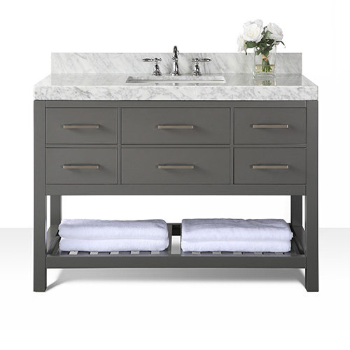 48 in. Single Vanity with Mirror, Nickel, Sapphire Gray, Carrara White