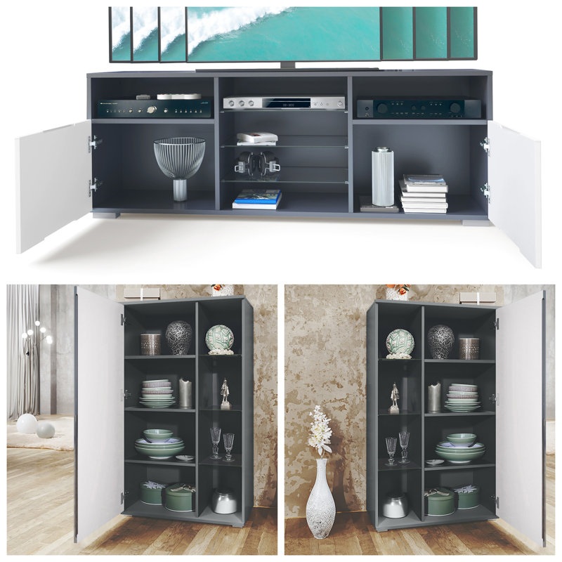 Carterlee Unfinished Entertainment Centre for TVs up to 65", Anthracite/Black High Gloss