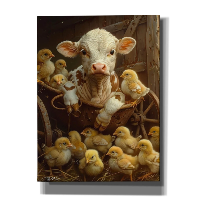 Art mural sur toile August Grove® «Veal With The Chicks 2» par Momart, H 16 po x l 12 po x P 0,75 po