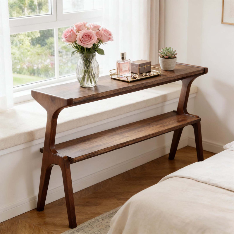 Compact Wood Sofa Side Table With Storage, Ideal For Small Spaces And Modern Decor, Rustic Brown