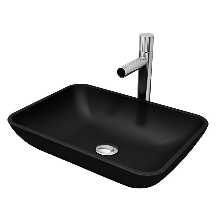 Sottile MatteShell Black Rectangular Vessel Bathroom Sink with 11'' H Faucet
