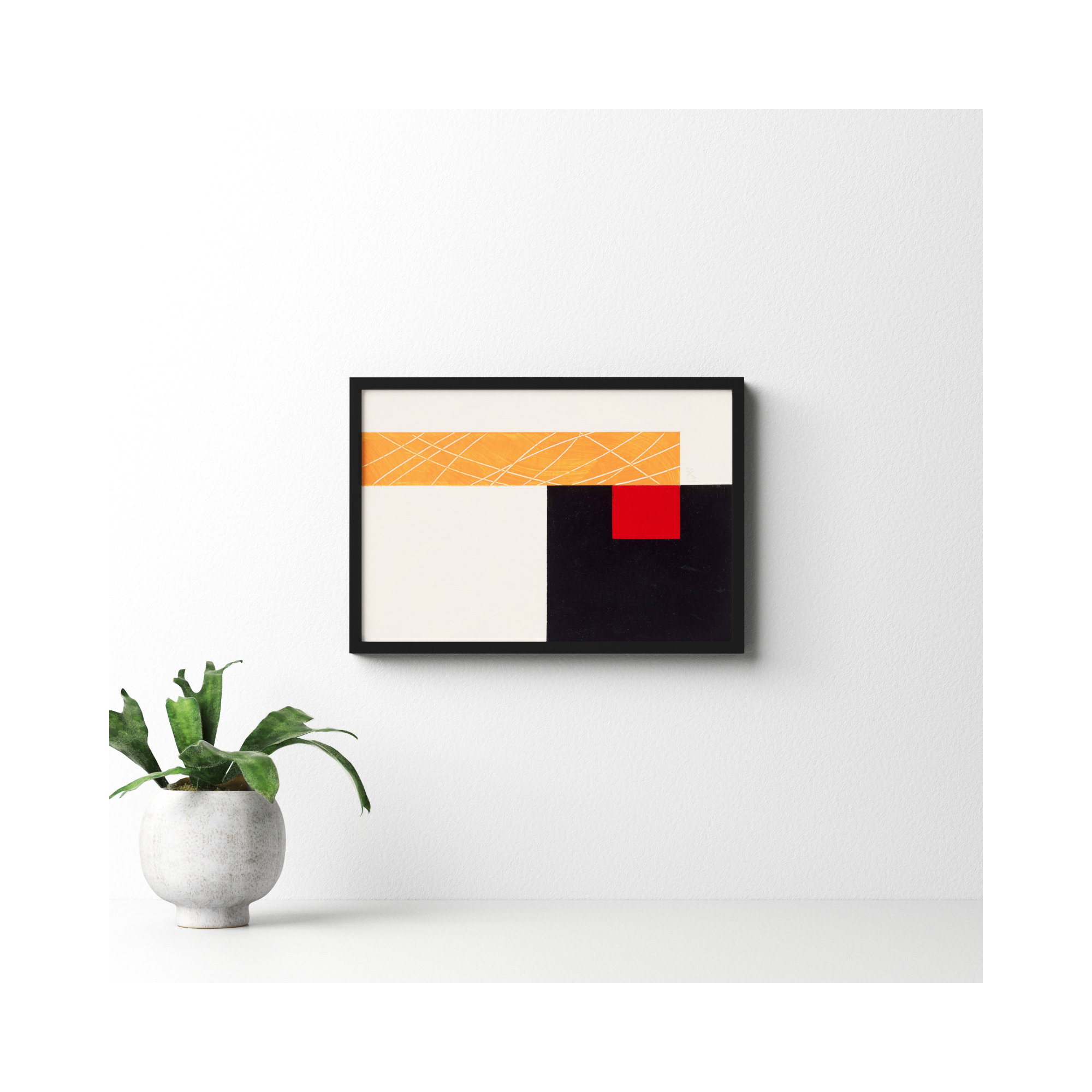 Composition With Yellow 1 by Robert Kamnatnik, Black Framed Paper, 14" H x 20" W x 1.25" D
