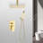 Ceiling Mounted Shower In Golden Hue - 10" Head & Handheld, Brass, Achieves Natural Rainfall Feeling, Self-Cleaning Nozzle, Complies With American Standard Pipe Connections System Handheld And