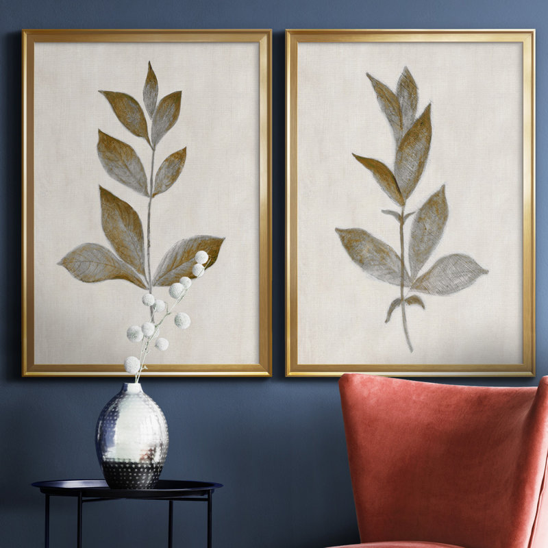 Bronze Leaf I - ensemble de 2 reproductions, Toile encadrée, H 30,5 po x l 85 po, Doré