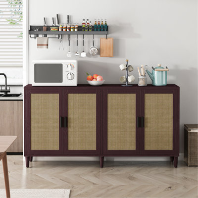 70" Rattan Buffet Cabinet With Storage, 4-Door Sideboard Buffet Cabinet With Adjustable Shelves For Kitchen, Living Room And Dining Room, Easy Assembl by Bay Isle Home