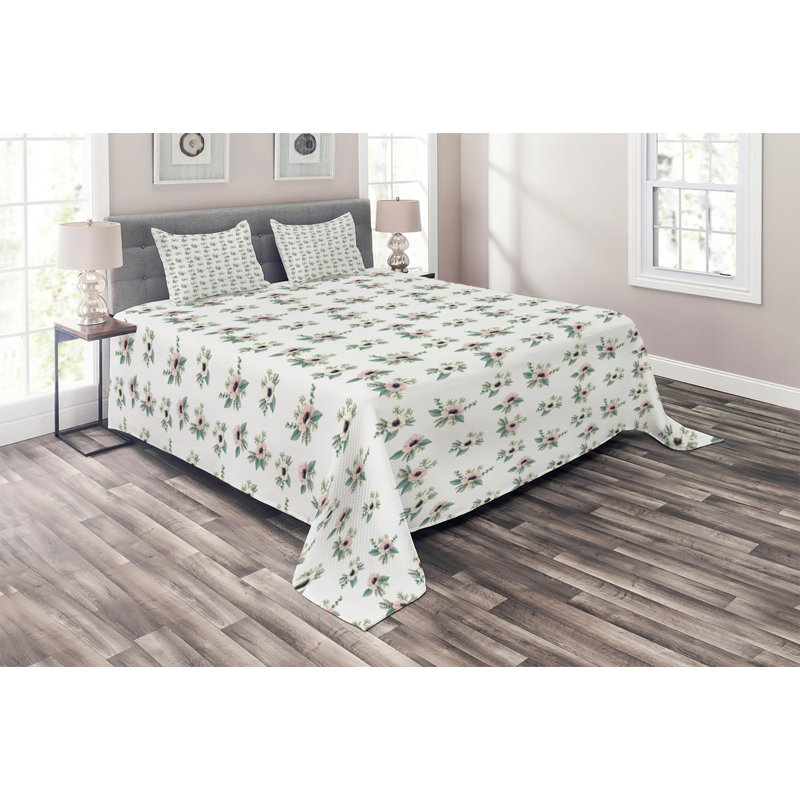Polyester Floral Coverlet, Purple Floral, King Bedspread + 2 Shams